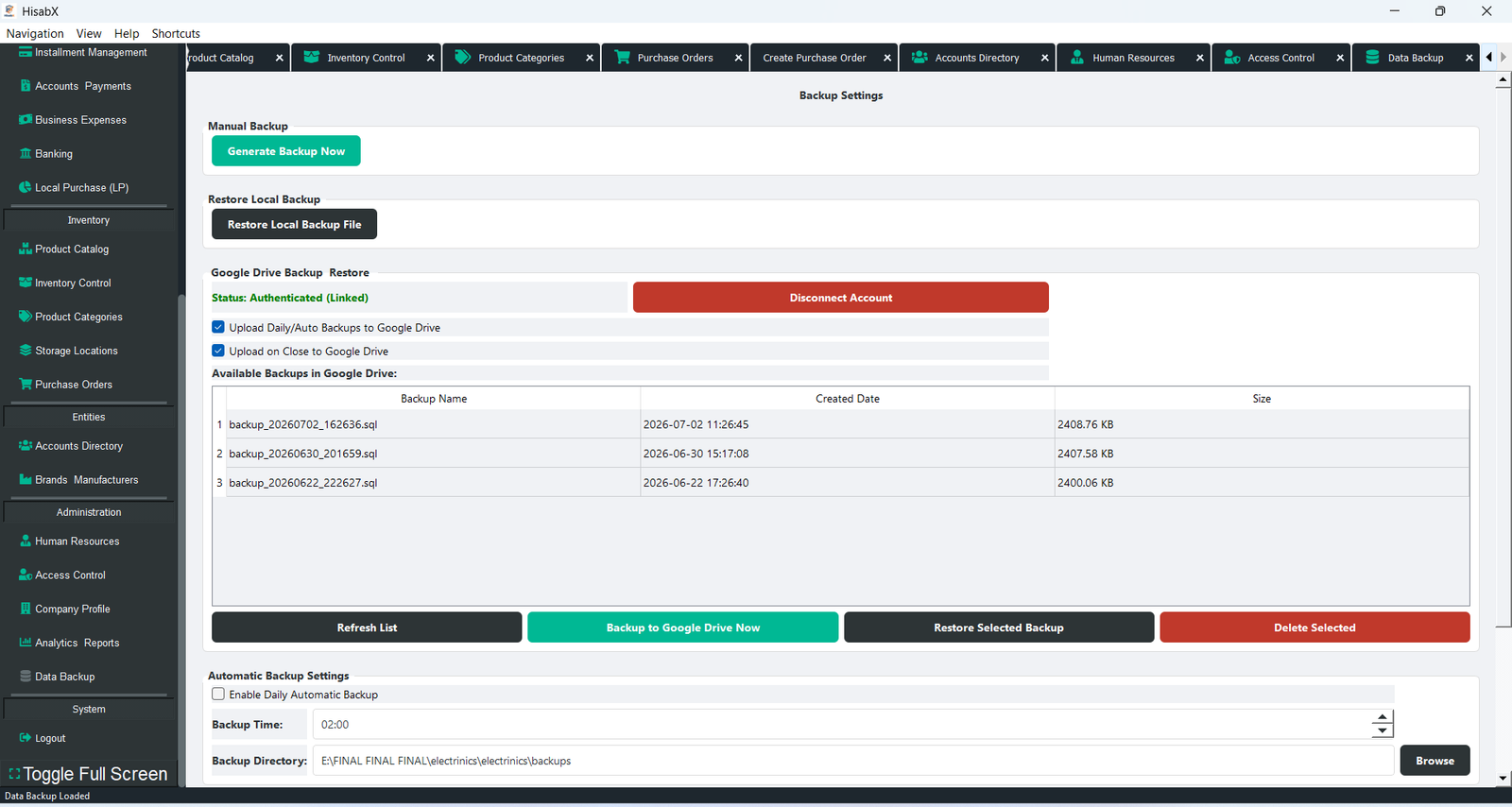 HisabX Backup System